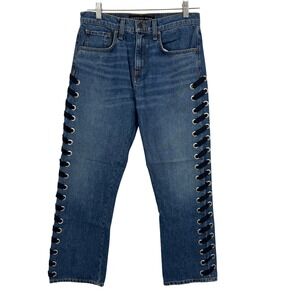 Veronica Beard‎ Ines Lace Up Side Girlfriend Jeans Stone Blue Size 26 Whimsygoth